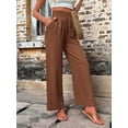 thumbnail image 5 of Sexy Dance Pants for Women Elastic Waist Straight Wide Leg Palazzo Pant Casual Soft Bottoms Lounge Trousers with Pockets Dark Brown 2XL, 5 of 9