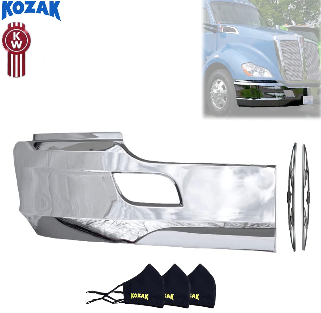 Kenworth T680 Bumper Chrome Extension Corner Right Passenger Side (RH) PLASTIC with fog light