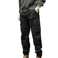 thumbnail image 1 of Pantalones largos de moda para hombre, casuales, de color sólido, con bolsillos y cremallera, cintura elástica, de poliéster., 1 of 5
