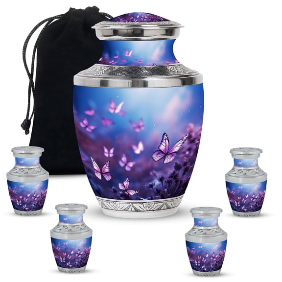 Magical Butterfly Funeral Small Urns For Human Ashes Adult Man - Burial Large Urn For Ashes Adult Female - Decorative Gifts For Unique Combo 10Inch 200Lbs And 3Inch 4 Keepsake