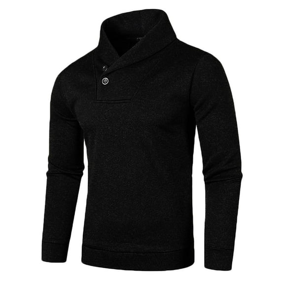 Tuphregyow Men Slim Button Up Mock Neck Sweater Solid Trendy Warm Winter for Casual Or Dressy Wear Knitted Pullover Sweaters with Ribbing Casual Long Sleeve Sweater Black M