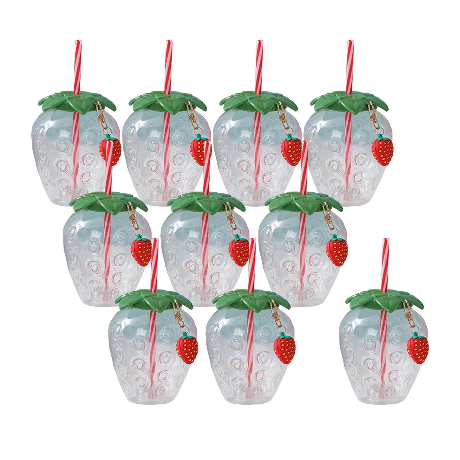 Tachiuwa 10x Strawberry Sippy Cup with Straw for Kids for Hawaiian Household Birthday Clear Keychain