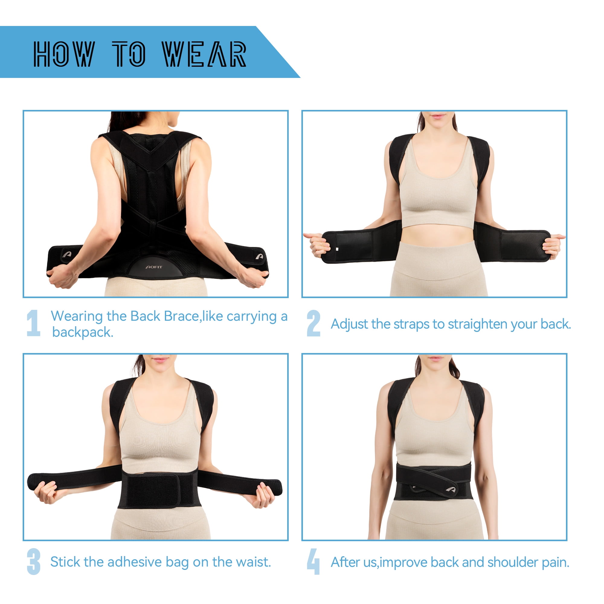 Aofit Back Brace and Posture Corrector for Women and Men Relief Back Pain