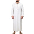 thumbnail image 2 of Gamivast Men Shirts Casual Stylish Islamic Kaftan Robe Embroidery Breathable Casual Shirts Stand Collar Dress Shirts Long Sleeve Muslim Prayer Ramadan Thobe, 2 of 7