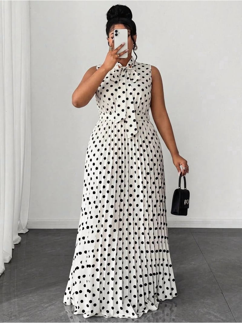 dot pleated maxi dress Clarisse Pleated Maxi Dress - Polka Dot