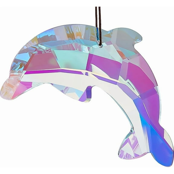 Suncatcher Hanging Clear AB Dolphin K9 Glass Suncatcher 7.6cm Rainbow Maker Chandelier Pendant Ornaments for Wall Windows Garden Indoor Outdoor Decorations