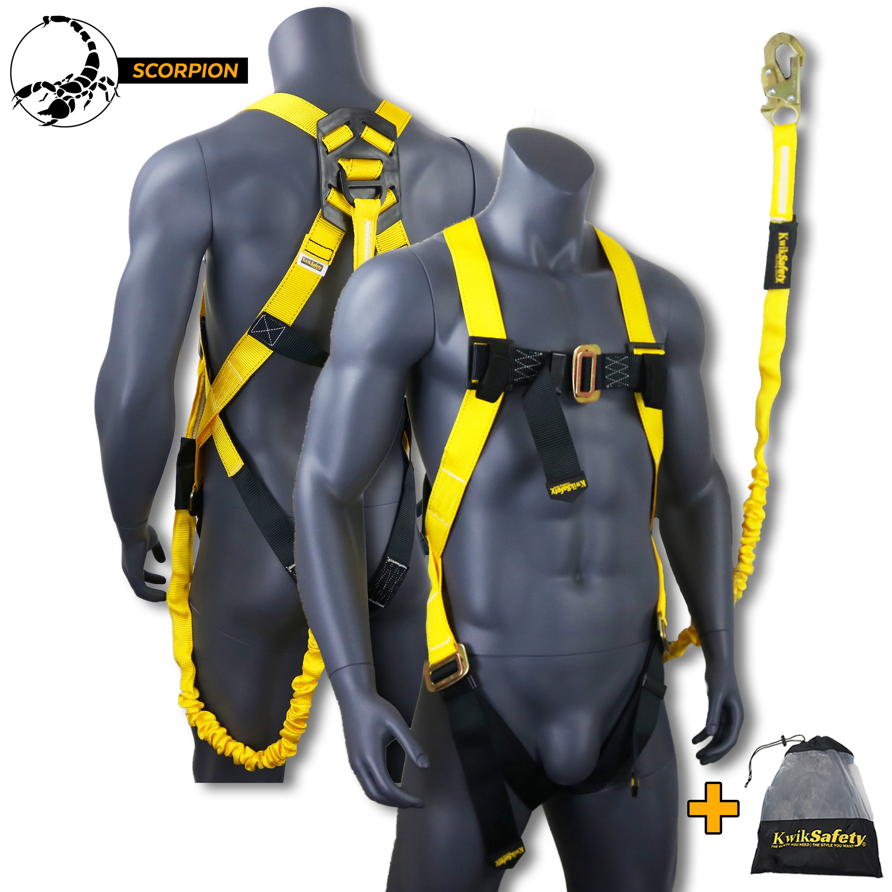 KwikSafety SCORPION ANSI Fall Protection Safety Harness w/ Attached 6ft