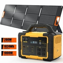 1000W Portable Solar Generator, 1024Wh LiFePO4 Battery Power Station with 200W Solar Panel, USB-C Power Bank for for Camping, Outdoor Travel, RV, and Home Emergency-Yellow