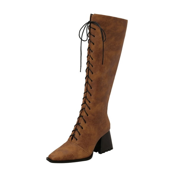 asddcavvf Bottes Longues pour Femmes, Mode, Imprimé Léopard, Bout Pointu, Laçage avant, Fermeture Éclair Latérale, Talon Haut Épais