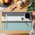 thumbnail image 2 of Turquoise Morocco Placemats Set of 4, Geometric Grey Stripes Modern Washable Wipeable Table Mats for Dining Tables, Indoor Outdoor Kitchen Place Mats for Holiday Party Table Decor, 2 of 9