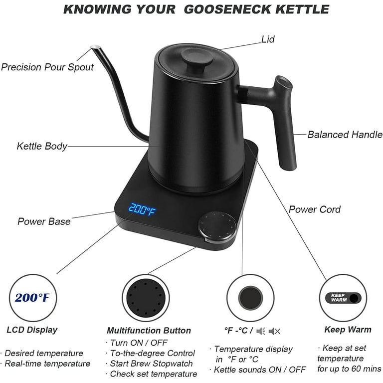 Miroco Gooseneck Electric Kettle, 0.9L Temperature Variable Kettle for  Coffee Tea Brewing, Black 