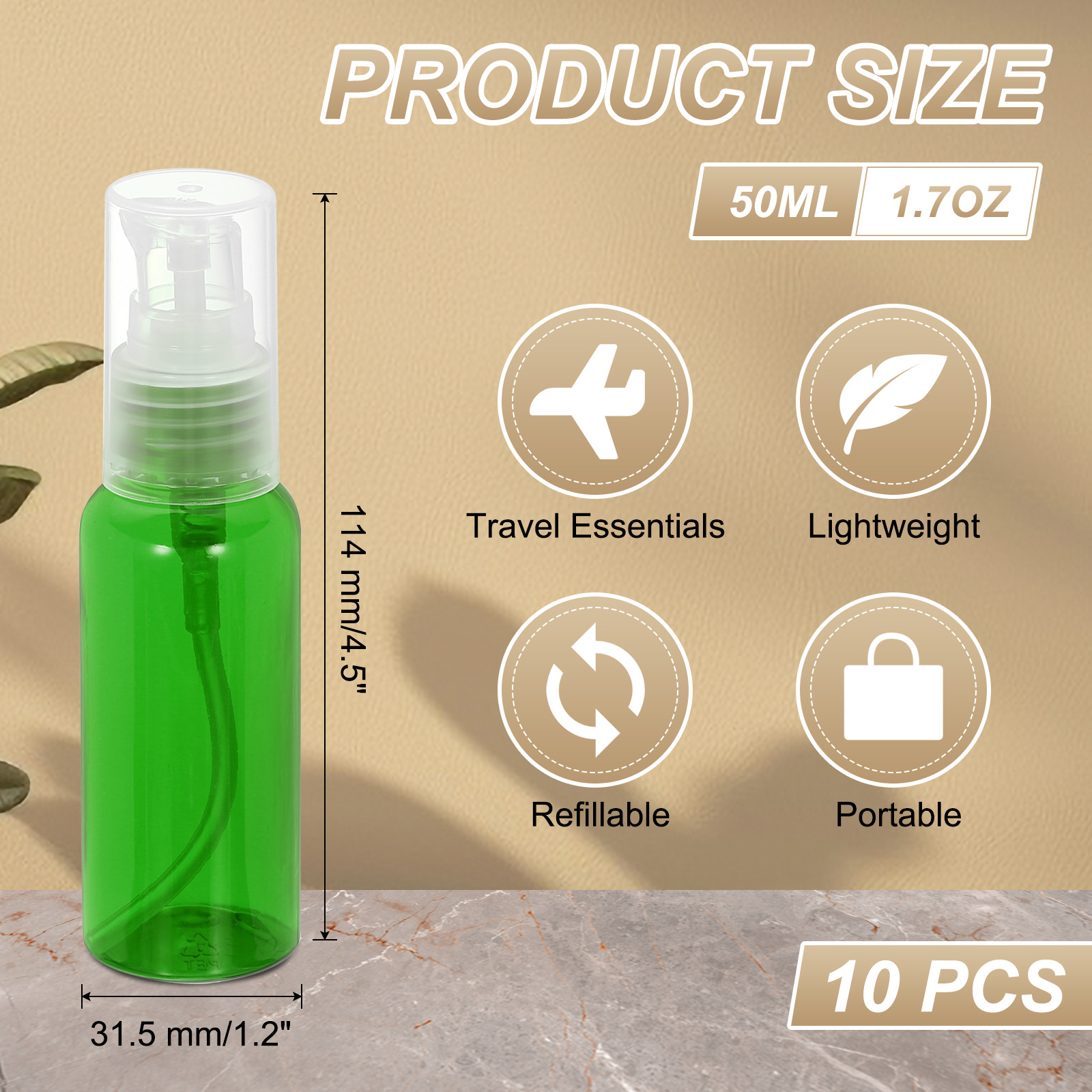 Uxcell 10Pcs Travel Pump Bottle, Empty Pump Bottle Dispenser, 1.7oz Clear Green