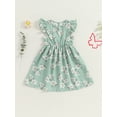 thumbnail image 3 of vera natura Little Girl Summer A-Line Dress Floral Print Flying Sleeve Round Neck Casual Dress, 3 of 8