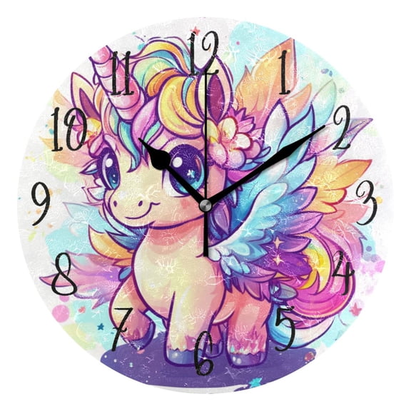 Round Clock Black Clock 9.84*9.84 Inch Round Art Clock Decorative Clock Creative Clock Dual-Purpose Clock Wall Clock Clock Fashion Decoration Cute Unicorn