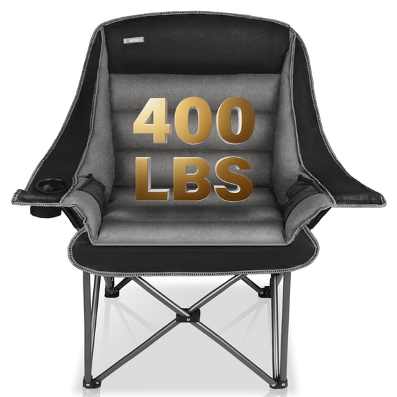 Oversized Black Camping Chair for Adults, Heavy Duty Extra Wide Thick Padded Folding Lawn Chair