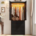thumbnail image 5 of Blotout 75" Rustic Farmhouse Wardrobe Closet with 3 Drawers & LED Sensor Light, 2 Doors Wood Armoire Clothing Storage Cabinet with Hanging Rail for Bedroom Living Room, 5 of 6
