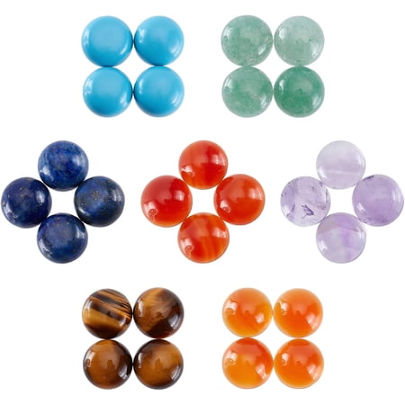 1 Box 28Pcs 8mm 7 Cabochons Half Round Gemstone Dome Flatback Healing Stoens Cabochon for Beginners Necklace Ring Jewelry Making DIY Craft Handmade Colorful