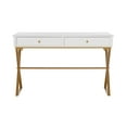 thumbnail image 2 of Linon Bureau de Campagne à Deux Tiroirs, Dessus en Métal Doré avec Pieds Croisés, en Bois Blanc, 2 of 19