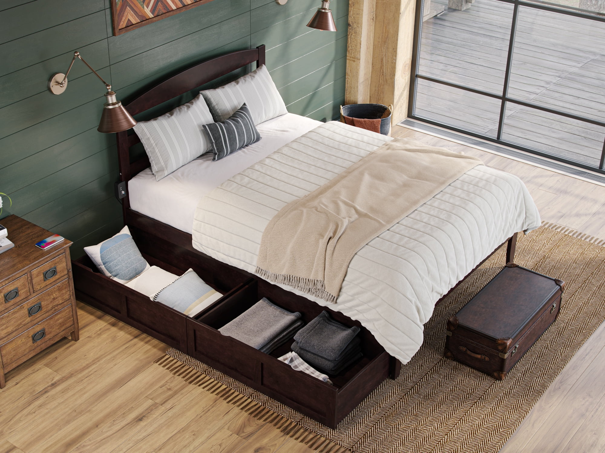 AFI Warren 14" Queen Wood Platform Bed Frame with Set of 2 Storage Drawers, Espresso