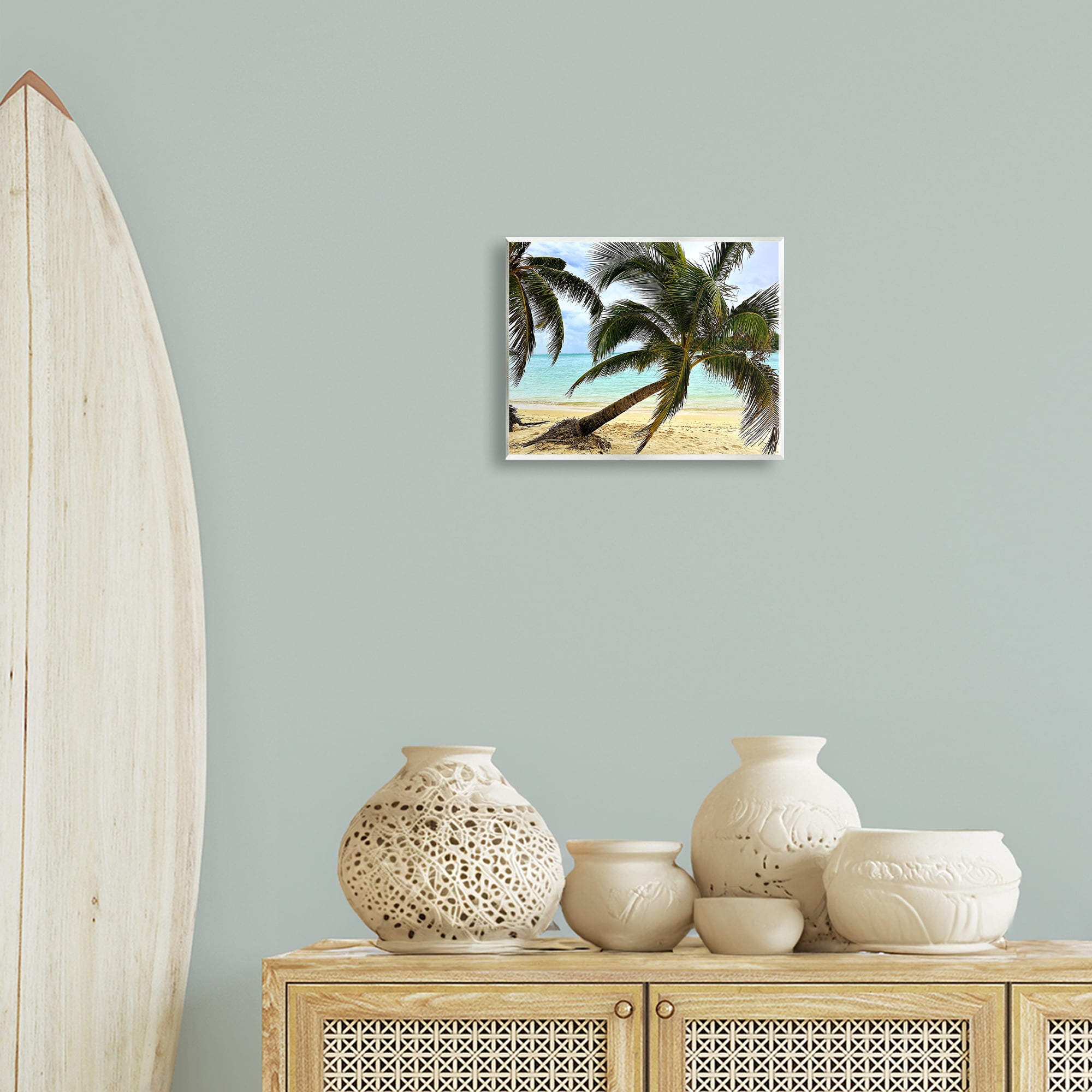Stupell Industries Leaning Palms on Beach Landscape Photography Unframed Art Print Wall Art, 14 x 11