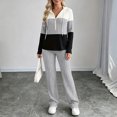 thumbnail image 4 of Bzdzmqm Women's 2 Piece Lounge Set V Neck Long Sleeve Hoodie with Wide Leg Pants Casual Solid Basic Tracksuit Cozy Zip Up Loungewear Fall Winter Outfit, Gray XL, 4 of 7