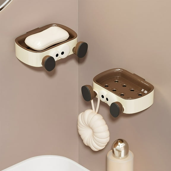 Nkmbld Travel Soap Container Wall Mounted Drainage Punch Free Washbasin Soap Box Suitable for Kitchen, Bathroom, Laundry, Brown