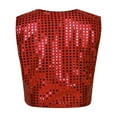 thumbnail image 3 of LiiYii Kids Boys Girls Sparkly Sequins Waistcoat Button Down Vest Jacket Hip Hop Jazz Dance Choir Red 170, 3 of 7