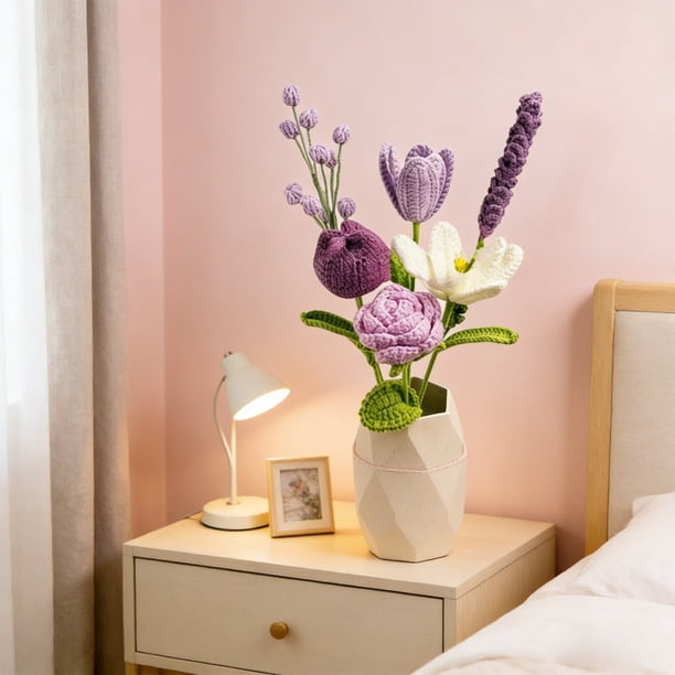 Decoraciones para San Valentín, adornos para San Valentín, regalos para San Valentín, ramo de flores de ganchillo terminado, ramo de punto hecho a mano, flores artificiales de ganchillo para San Valen