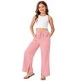 thumbnail image 5 of ZXLBBD Girls Wide Leg Drawstring Elastic Waist Split Hem Loose Solid Color Trousers with Pockets Beach Vacation Fashion Causal Daily Wear,Pink,Size 14 Y-15 Y, 5 of 6