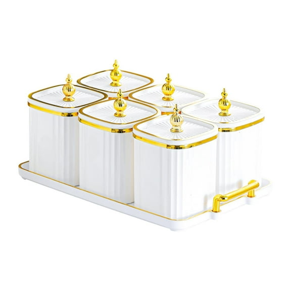 WeiLaiKeQi Divided Nut Jars Set with Tray Snack Candy Jars for Wedding Dining Room Home White