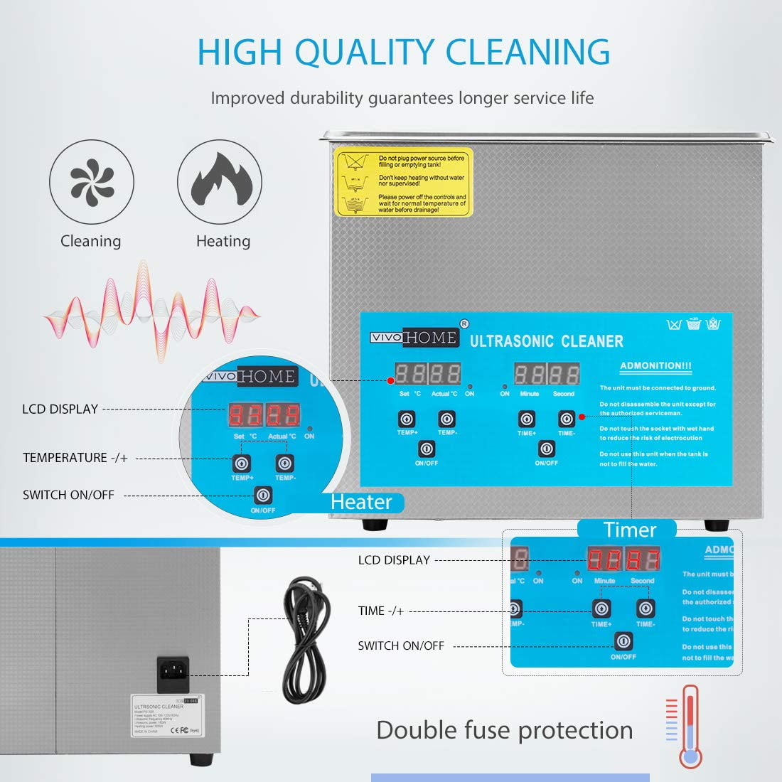 SPECSTAR Professional 3L Portable Touch Controllable Electric Ultrasonic Cleaner Machine with Digital Timer and Heater for Parts Jewelry Watch Coin Glass Circuit Board