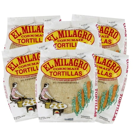 El Milagro Classic Corn Maiz Natural Soft Tortillas for Tacos, Cooking, etc - 6 Pack