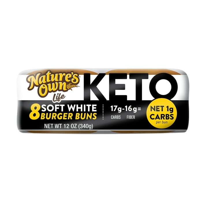 Nature's Own Life Keto Burger Buns, Keto Bread Hamburger Buns, 8 Ct, Shelf-Stable (Pack of 2)