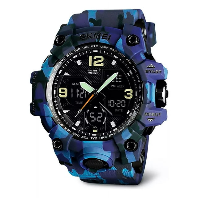 Reloj Digital y Análogo, Deportivo y Militar, 4 Pantallas, Retroiluminación, Resistente al Agua, con Cronómetro, Temporizador, Alarma y Fecha, Modelo 1155B