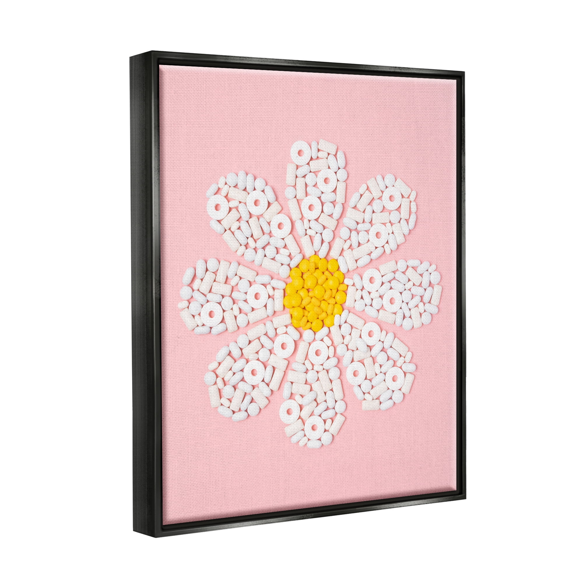 Stupell Industries Daisy Shaped Candies Botanical & Floral Painting Black Floater Framed Art Print Wall Art, 17 x 21