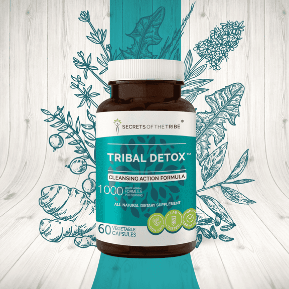 Secrets of the Tribe Tribal Detox Capsules Dietary Supplement, Natural Herb Blend, Made from Turmeric, Dandelion, Milk Thistle, Burdock, Cleavers, Cranberry, Goldenrod, Green Tea 60 Count
