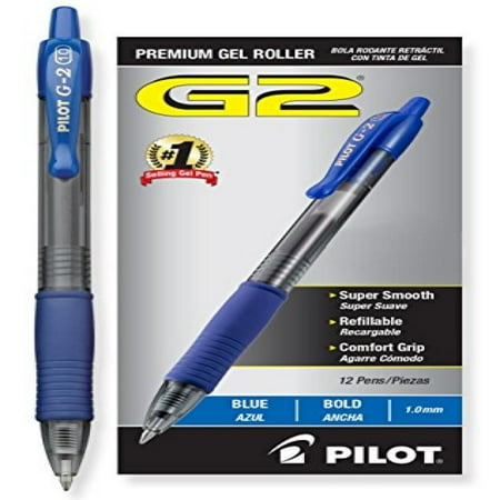 Pilot G2 Retractable Premium Gel Ink Roller Ball Pens, Bold Point, Blue Ink, Pack of 12