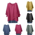 thumbnail image 4 of Yuanlook Women's Loose Tops 3/4 Length Sleeve Casual T-Shirts Round Neck Cute Tunic Basic Tees Business Work Blouses - Blue - XXXXL, 4 of 4