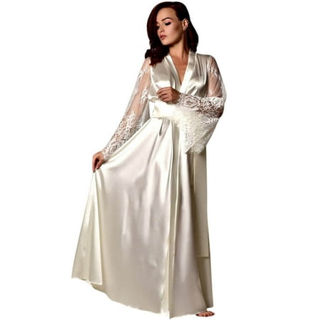 

Women Satin Long Nightdress Silk Lace Lingerie Nightgown Sleepwear Sexy Robe