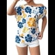 thumbnail image 2 of Blusa de Verano con Estampado Floral Fruncido y Hombros Descubiertos para Mujer. Azul L, 2 of 10