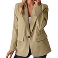 thumbnail image 3 of Gyexs Womens Blazer Business Casual Open Front Long Sleeve Blazers Lightweight Button Lapel Collar Slim Fashion Work Tops, Khaki, Size M, 3 of 6