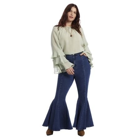 June & Vie Women s Plus Size High Waisted Flare Godet Jean