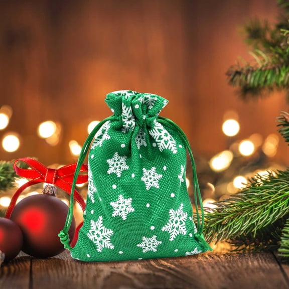 Gnmfd Christmas Snowflake Gift Bag Linen Candy Bag, Holiday Party Favor Bag for Treats Small Gifts, Seasonal Decorations for Christmas Holiday Party, Tree Ornaments and Gift Wrapping