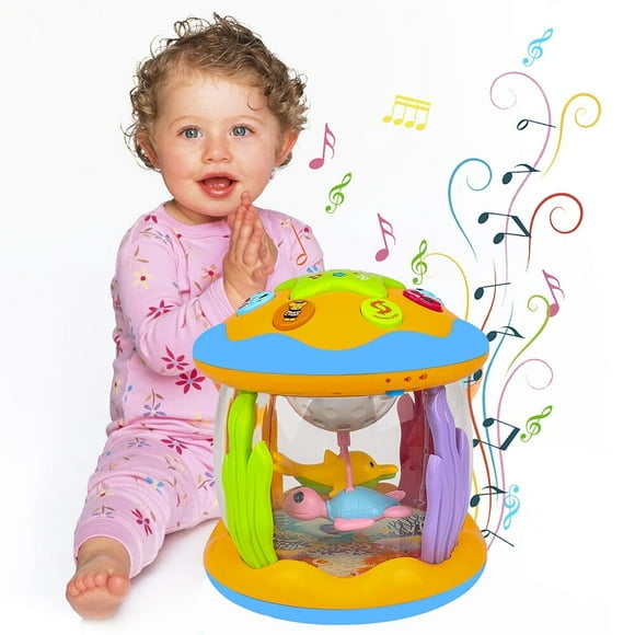 Jouets pour Bébés pour Tout-Petits de 6 à 36 Mois Apprentissage Musical Jouets Tambour pour Nourrisson Bébés Océan Rotatif Lumineux