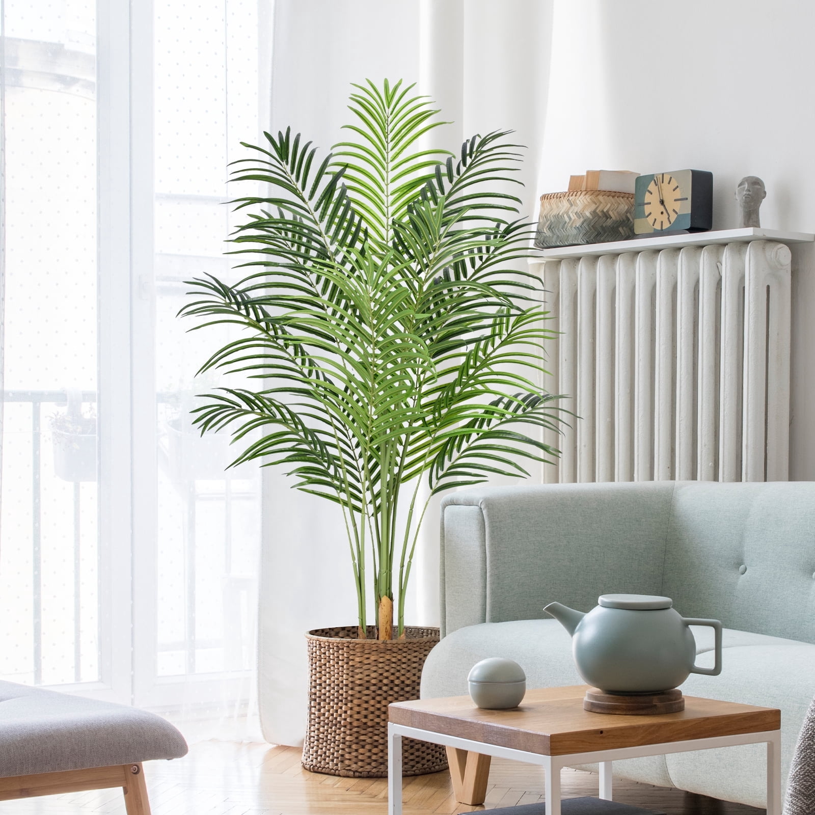 Keeplush 5ft Artificial Palm Tree Indoor Plant Tall Fake Tropical Paradise Palm Tree in Pot with Real Bark Design Faux Areca Palm Tree for Home Office Living Room Bedroom Farmhouse Modern Decor