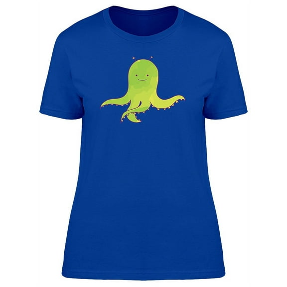 Cute Green Alien Octopus Doodle T-Shirt Women -Image by Shutterstock, Female Large