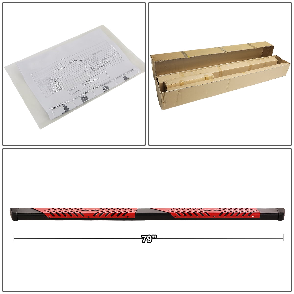 DNA Motoring 5.5" Side Step Nerf Bars Running Boards for 2009-2022 Dodge Ram Crew Cab, Black / Red