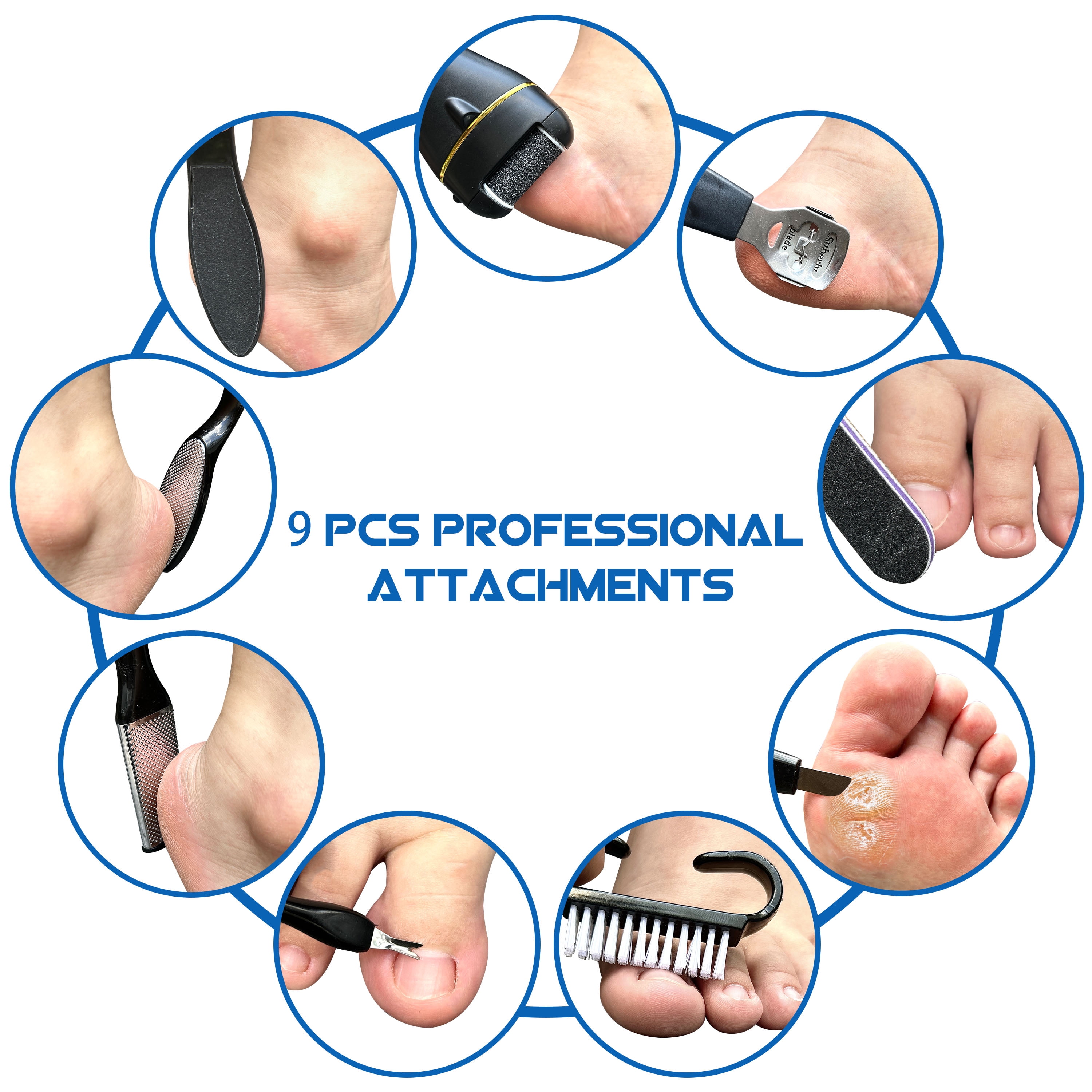 Yoovee Electric Callus Remover for Feet, Portable Foot File Pedicure Tools, Waterproof 18 in 1 Kit for Cracked Heels, Calluses, Dead Skin, with 3 Roller Heads, 2 Speed, Perfect Hands Scrubber
