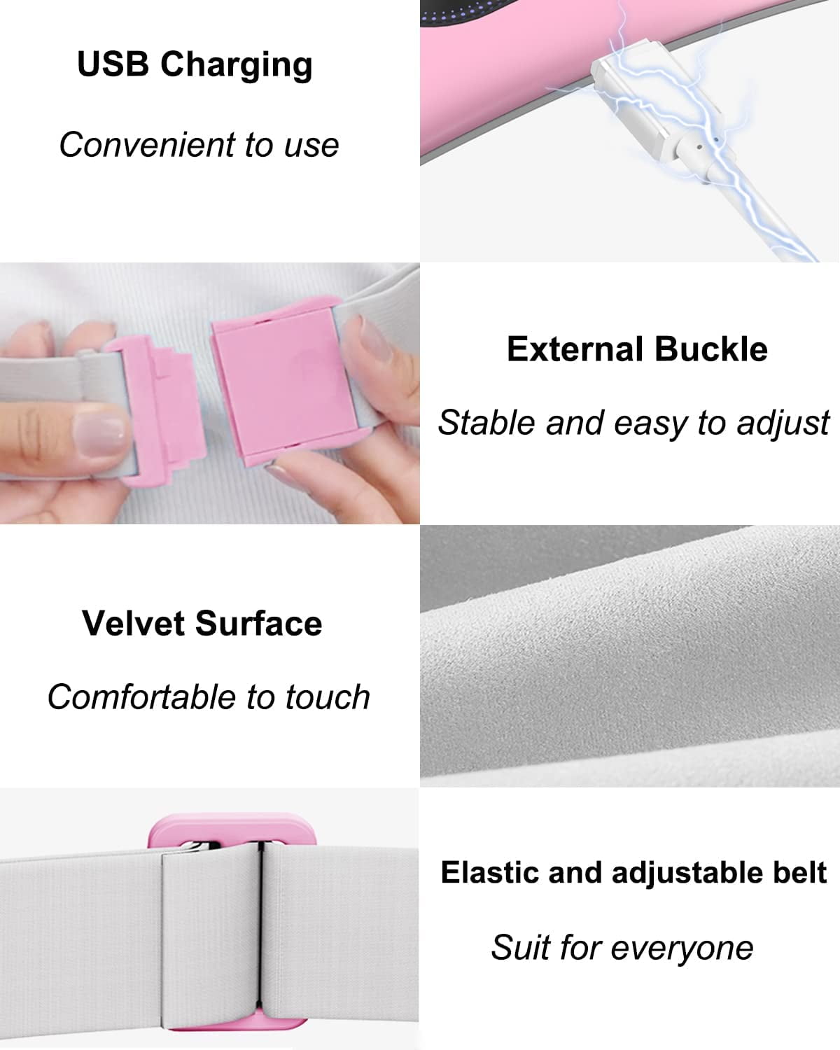 Portable Cordless Menstrual Heating Pad, Electric Waist Belt Device, Fast Heating Pad with 4 Heat Levels and 4 Massage Modes, Heating Pad for Cramps,Back or Belly Heating Pad for Women and Girl,Pink