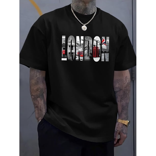 Vibrant London Print Relaxed Fit Casual T-Shirt - Men's Short-Sleeved Summer Tee - Comfortable Round Neck, Versatile Fashion for Everyday Wear, Spring and Summer Essentials Tee For Adult, Men, Women,